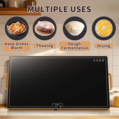 Warming Mat for Food,Extra Long 40"x12",Tempered Glass Warming Tray, Black