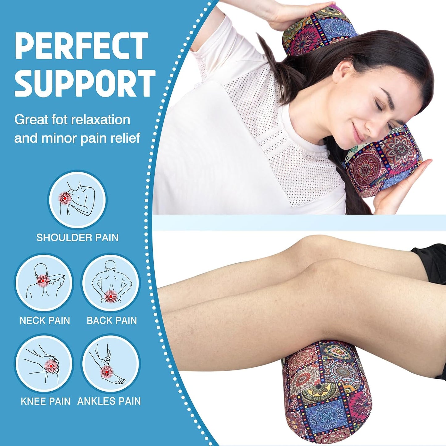 Neck Roll Pillow for Sleeping,Ergonomic Cylinder Tube Pillows for Cervical Spine and Neck Support,Versatile Roll Pillow for Bed,Office,and Travel,Memory Foam Bolster with Washable Cover