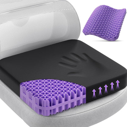 TushGuard Gel Seat Cushion for Long Sitting, Breathable Thick Patent Design | Enlarged Cooling Chair Pad for Office, Wheelchair, Soft Car Cushion for Back, Hip, Sciatica (Standard, Black+Violet)