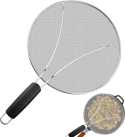 Splatter Screen for Frying Pan - 10’’ Stainless Steel Grease Splatter Guard with Grip Handle- Ultra Fine Mesh Cover Oil Splash when Sizzling Bacon, Cooking Fried Chicken or Popcorn