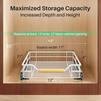 Pull out Cabinet Organizer, 15"W X 21"D, Heavy Duty Smooth Sliding Under Cabinet Shelves for Pots and Pans, Full-Extension Roll out Drawers, Slide out Organization for Home Kitchen Pantry