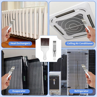 2 PCS AC Fin Comb & Coil Cleaning Brush for Air Conditioner Condenser | Adjustable Fin Comb. Stainless Steel Teeth. Gentle Coil Cleaning. Easy Grip Handle. Multi-Appliance Use.