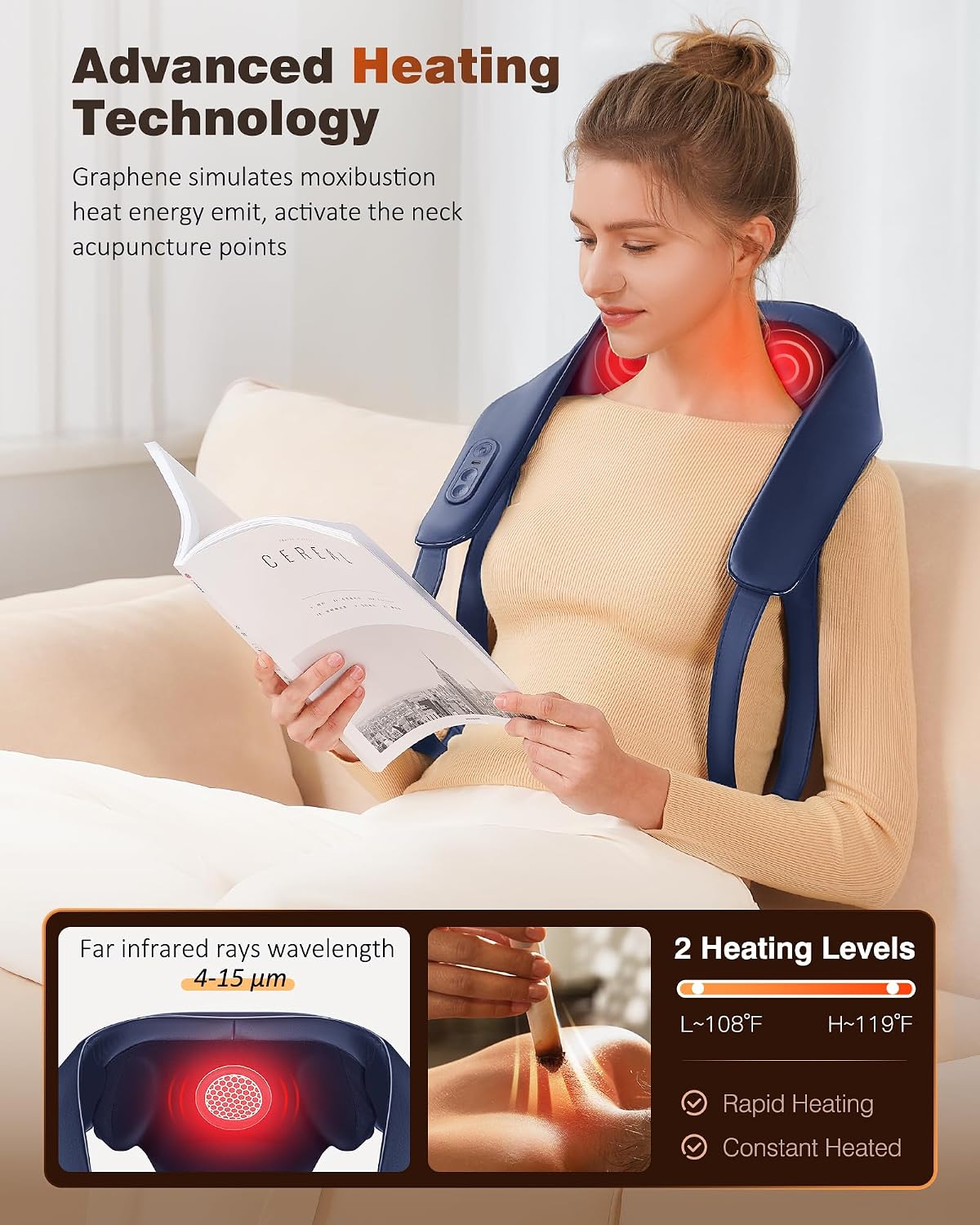 Cordless Neck and Shoulder Massager for Pain Relief Deep Tissue with Heat