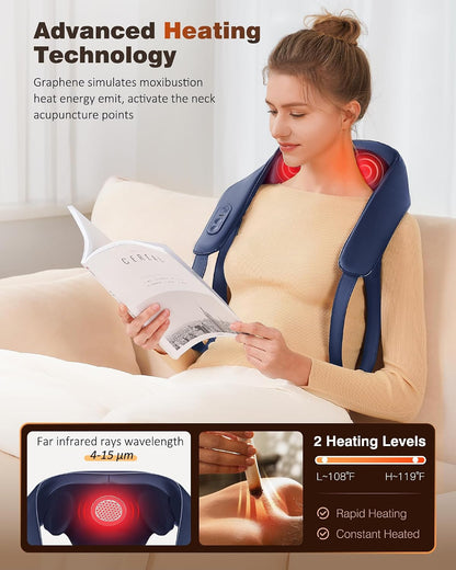 Cordless Neck and Shoulder Massager for Pain Relief Deep Tissue with Heat