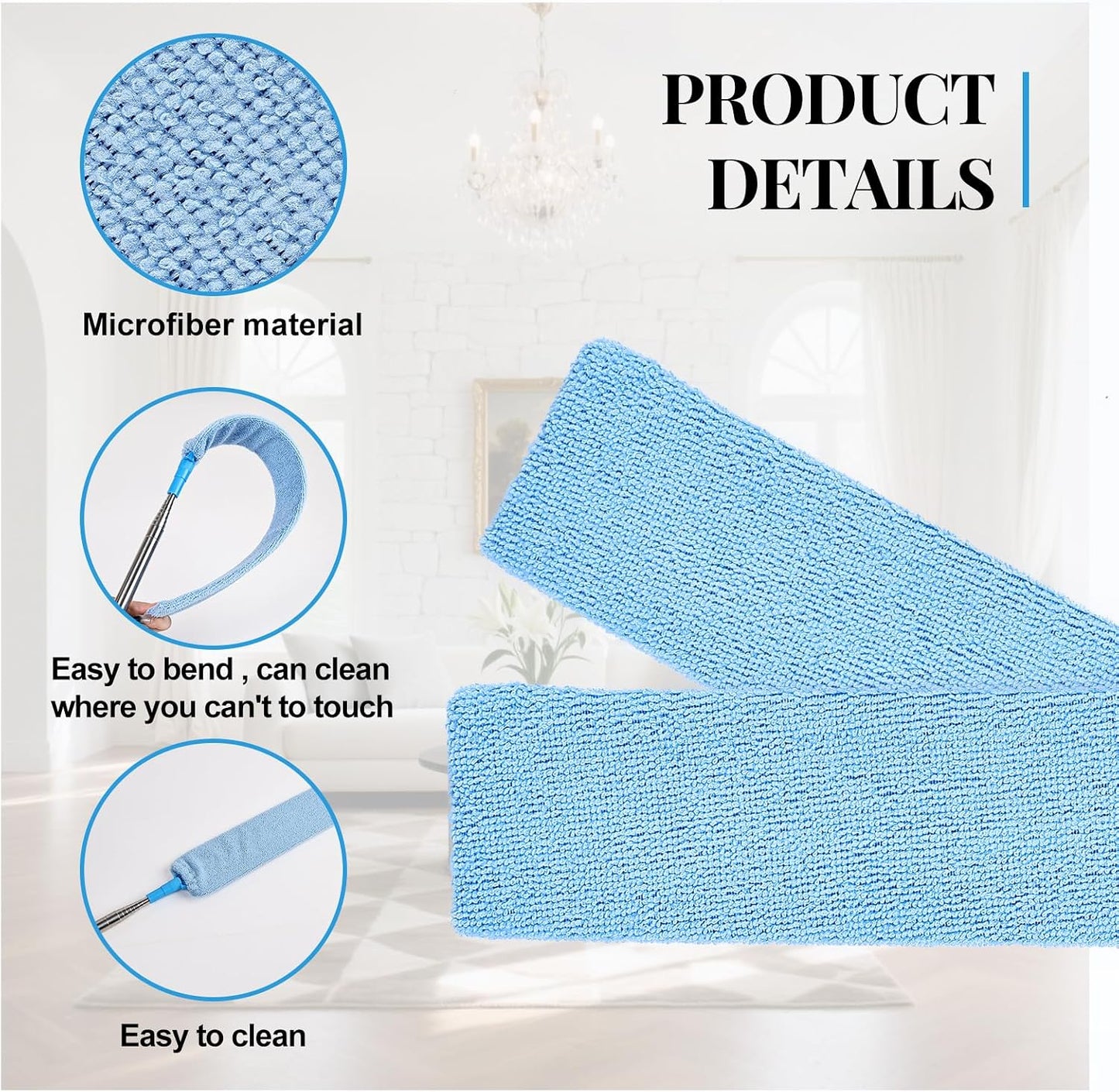 4PCS Microfiber Duster Kit, 3 in 1 Microfiber Dusters Retractable Gap Dust Cleaner and Chenille Duster with 83 inches Extra Long Extension Pole for Cleaning Ceiling Fan, High Ceiling