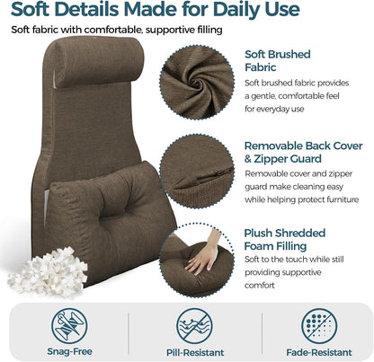 Shinnwa Adjustable Lumbar Support Pillow for Recliner with Headrest | Self-gripping fabric,Shredde memory foam Back Support Pillow with Headrest, Lower Back Pillow for Chair and Couch