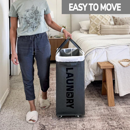 Goodpick 75L Laundry Basket with Wheels & Removable Wash Bag for Dorm | Rolling Laundry Basket with Handles for Dirty Clothes, Fodable Hamper for Laundry Room, Dorm Room Essentials, Grey