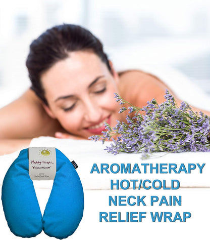 Microwavable Herbal Neck Wrap - Hot Cold Aromatherapy Neck Warming Pillow - Heating Pad for Migraines, Stress, Gifts for Women, Birthdays, Christmas and Free Sleep Mask - Purple Cotton