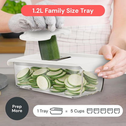 Fullstar Pro Mandoline Vegetable Slicer, Grater & Spiralizer with Container | 6 in 1 Fruit Cutter, Cheese Grater & Spiralizer with Safety Gloves, Stainless Steel Blades & Container (Black)