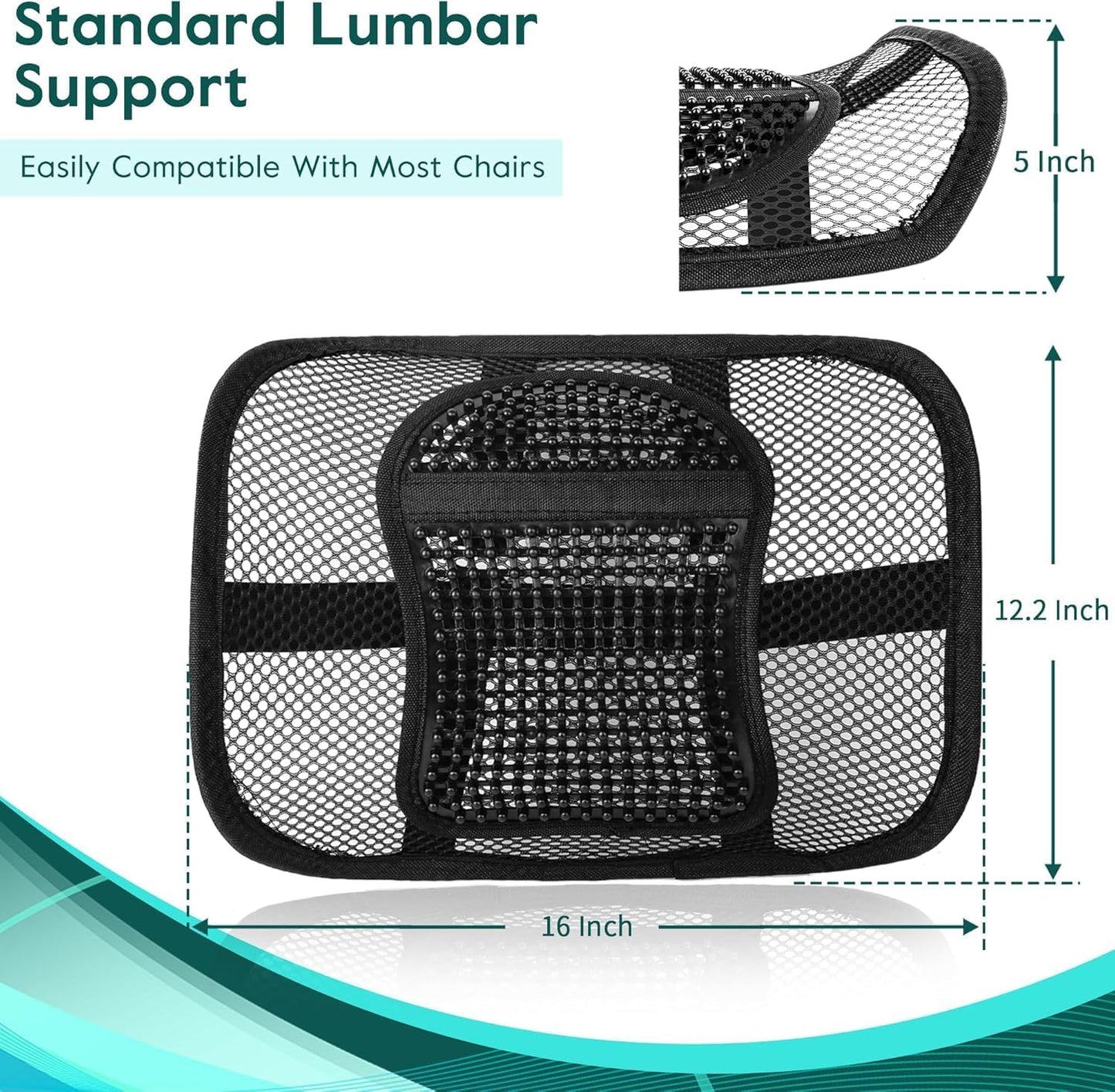 Samyoung Mesh Lumbar Support for Office Chair and Car Seat | 12 x 16 Inch Breathable Double-Layer Mesh Back Support with Elastic Chair Strap & Support Beads for Firm, Comfortable Support