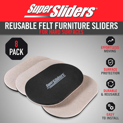 Super Sliders 5-3/4" x 9-1/2" XL Oval Reusable Furniture Sliders for Carpet, Anti-Slip Protective Furniture Moving Pads for Beds, Sofas, Dressers, Set of 4, Brown