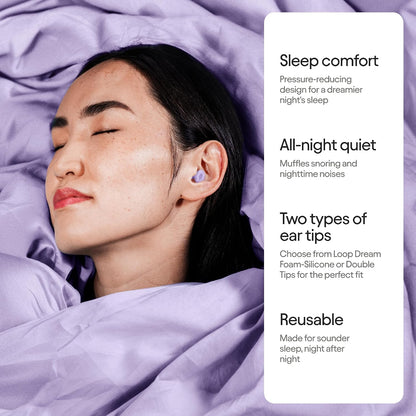 Loop Dream Ear Plugs - Soft Silicone Hearing Protection for Sleep & Snoring | Silicone & memory foam. 27dB SNR noise reduction. Customized fit. Muffles snoring for deeper, uninterrupted sleep