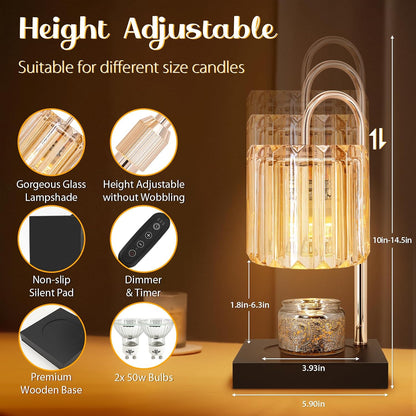 Candle Warmer Lamp with Timer, Electric Candle Warmer for Jar Candles, House Warming Gifts, Modern Home Decor Dimmable Wax Melting Lamp with Large Head, Black, Glass