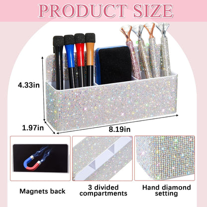 MotiMind Purple Locker Accessories for Girls, Bling Magnetic Pen Holder for Refrigerator, Back to School Rhinestone Marker Holder for Locker, Sparkly Gift for Student (Medium,Rhinestone)