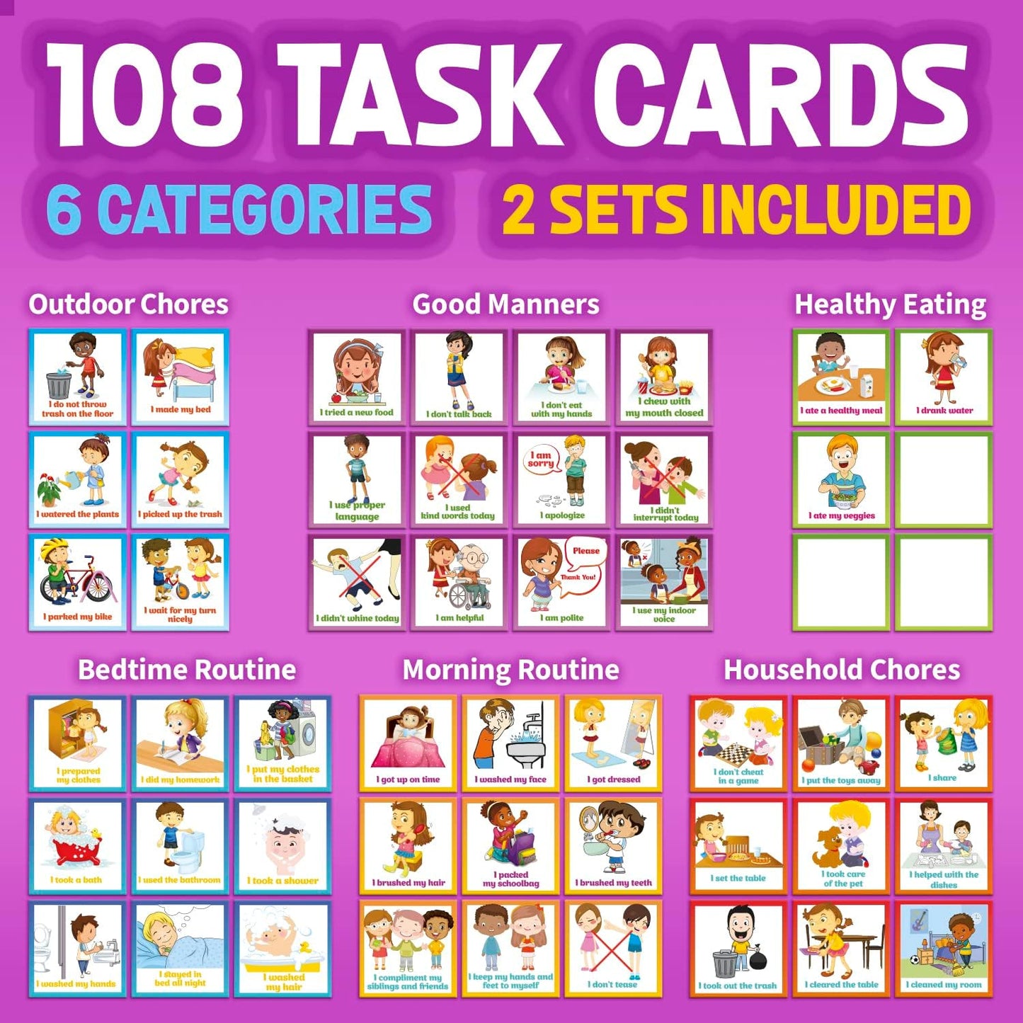 Behavior Reward Chart System - Pad with 26 Chore Charts for Kids, 2800 Stickers to Motivate Responsibility & Good Habits