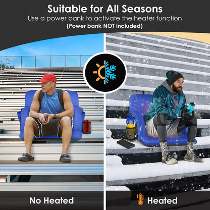 HOPERAN 21" Heated Stadium Seats for Bleachers with Back Support, Black 2PC | Seat & Back Heat Wired Control, 3 Heat Levels (NO Battery), Soft Cushion, 6 Recline, Anti-Slip, Side Pockets, Backpack Straps