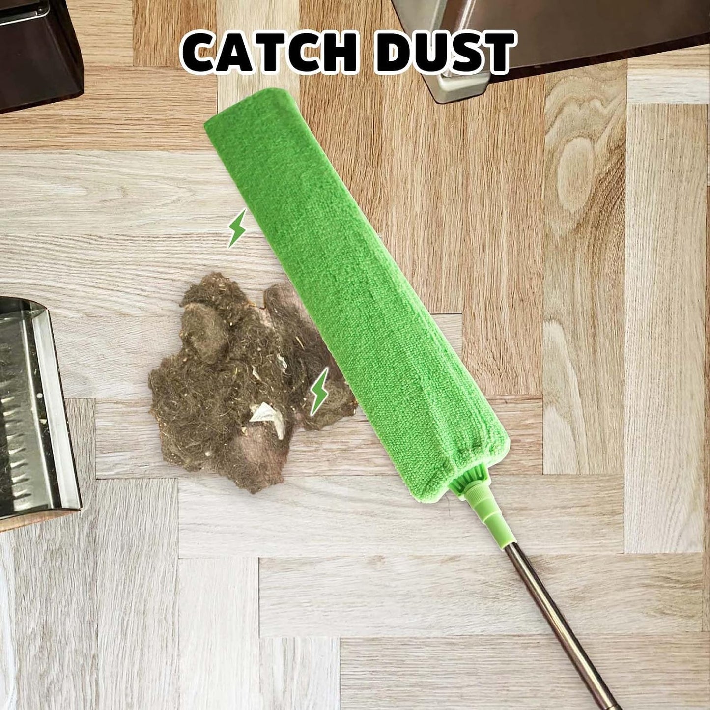 Flat Gap Dust Cleaner with Extendable Pole, Bafezoze Retractable Under Appliance Duster with 2 Washable Microfiber Pads, Slim Flexible Gap Mop for Cleaning Under Bed Sofa Cabinet Refrigerator Gray