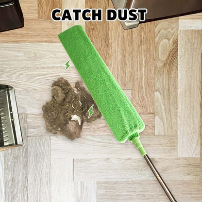 Flat Gap Dust Cleaner with Extendable Pole, Bafezoze Retractable Under Appliance Duster with 2 Washable Microfiber Pads, Slim Flexible Gap Mop for Cleaning Under Bed Sofa Cabinet Refrigerator Gray