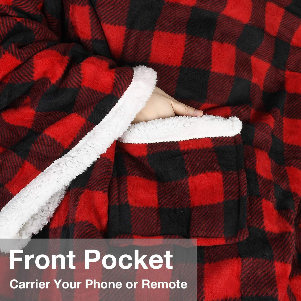 Catalonia Sherpa Wearable Blanket with Sleeves and Pocket for Adults