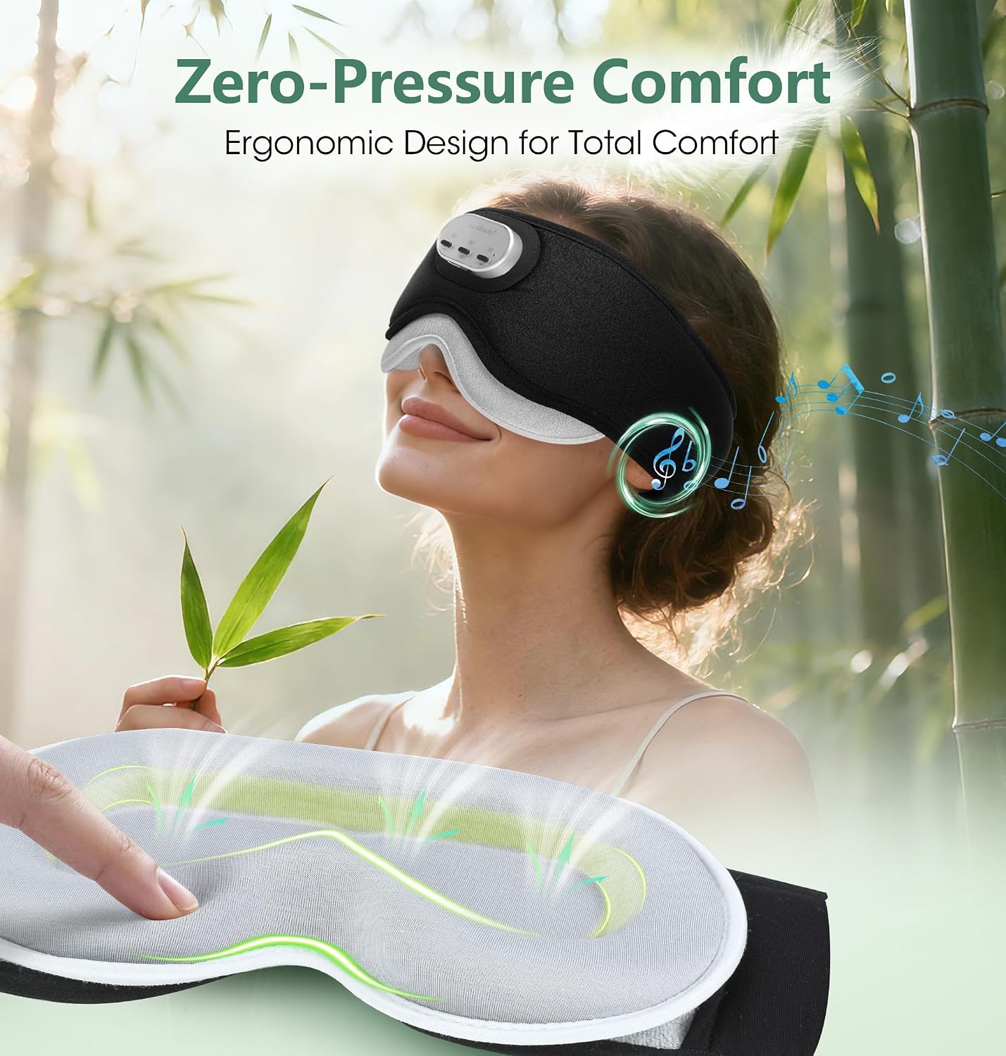 LC-dolida Voice Control Bluetooth Sleep Mask, Bamboo Cotton Bluetooth Sleep Headphones with 3D Zero-Pressure Cups and Timer Setting, Total Blackout Sleep Eye Mask for Side Sleepers (Purple)