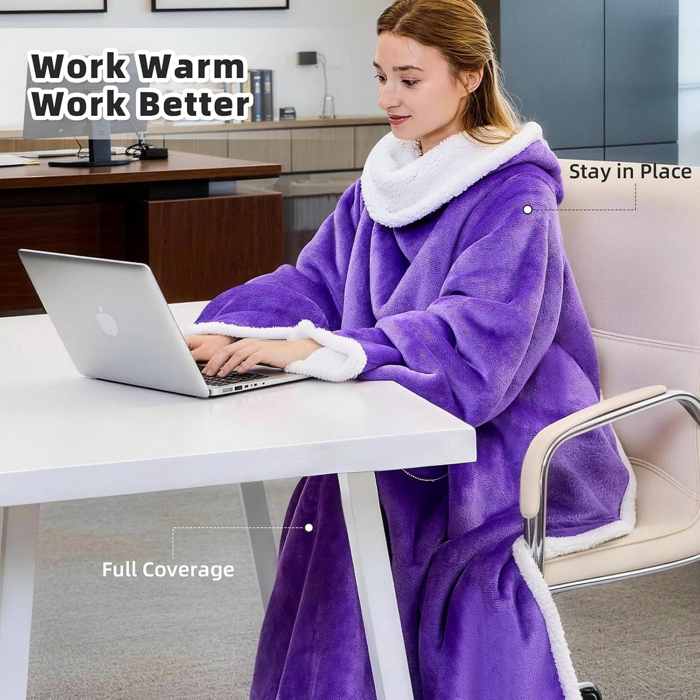 IFNOW Sherpa Wearable Blanket with Sleeves, Oversized Snuggle Robe, Purple | 430GSM Thick, 55x69", Big Pocket, TV Blanket,Fall Winter Dorm Essentials or Office, Christmas Birthday Gifts for Women Men