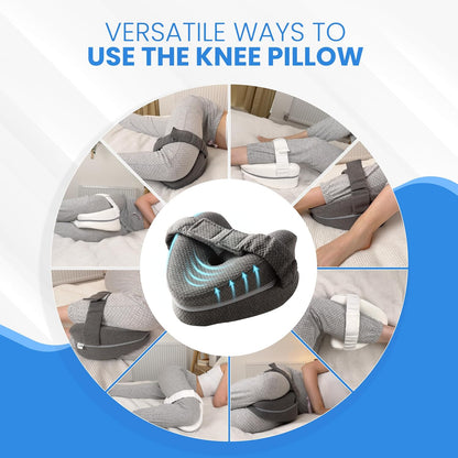 Memory Foam Knee Pillow for Side Sleepers Hip Pain with Adjustable Strap - Between Leg Pillow for Side Sleeping - Sciatica Pain Relief Support for Back, Knees, Joints, and Spine Alignment Cushion