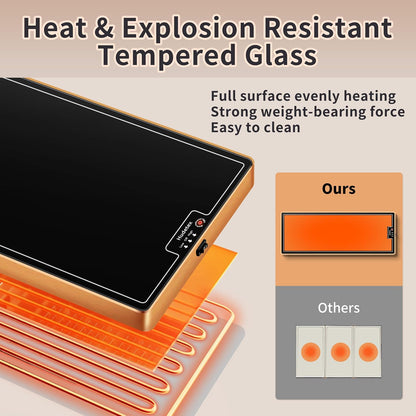 Warming Mat for Food,Extra Long 40"x12",Tempered Glass Warming Tray, Black