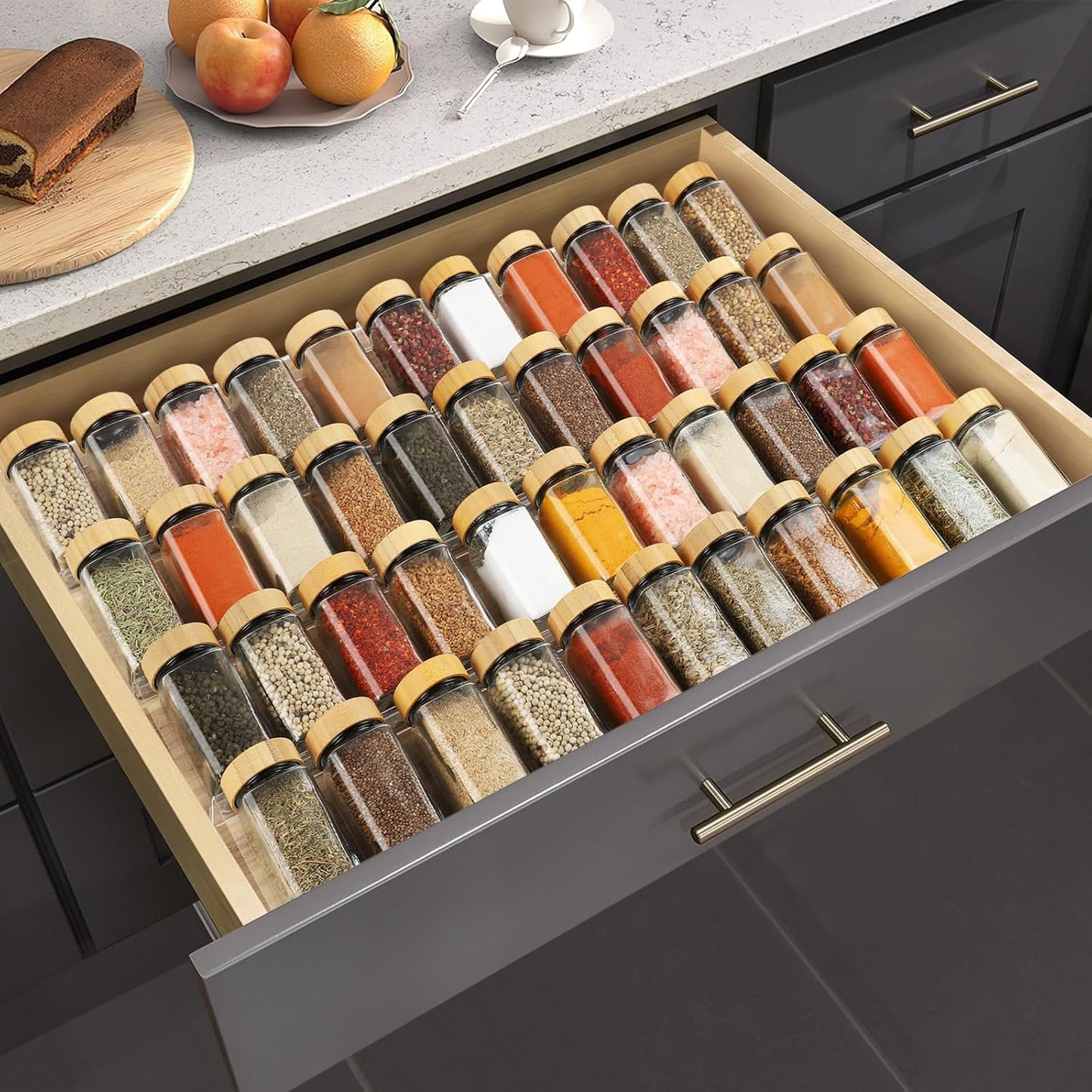 Spice Drawer Organizer 4 Tier, Acrylic Seasoning Organizer Rack, Large | Clear Spice Rack Tray, Kitchen Seasoning Jars Drawers Insert (Jars Not Included/ Expandable From 13" to 26")