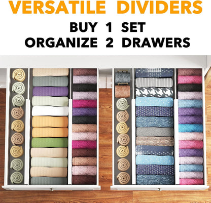 SpaceAid Bamboo 4 Pack Dresser Drawer Dividers, 4.65“ High Adjustable 12.5“-17” Drawer Organizers, Expandable Organization for Clothing, Clothes, Dressers, Black