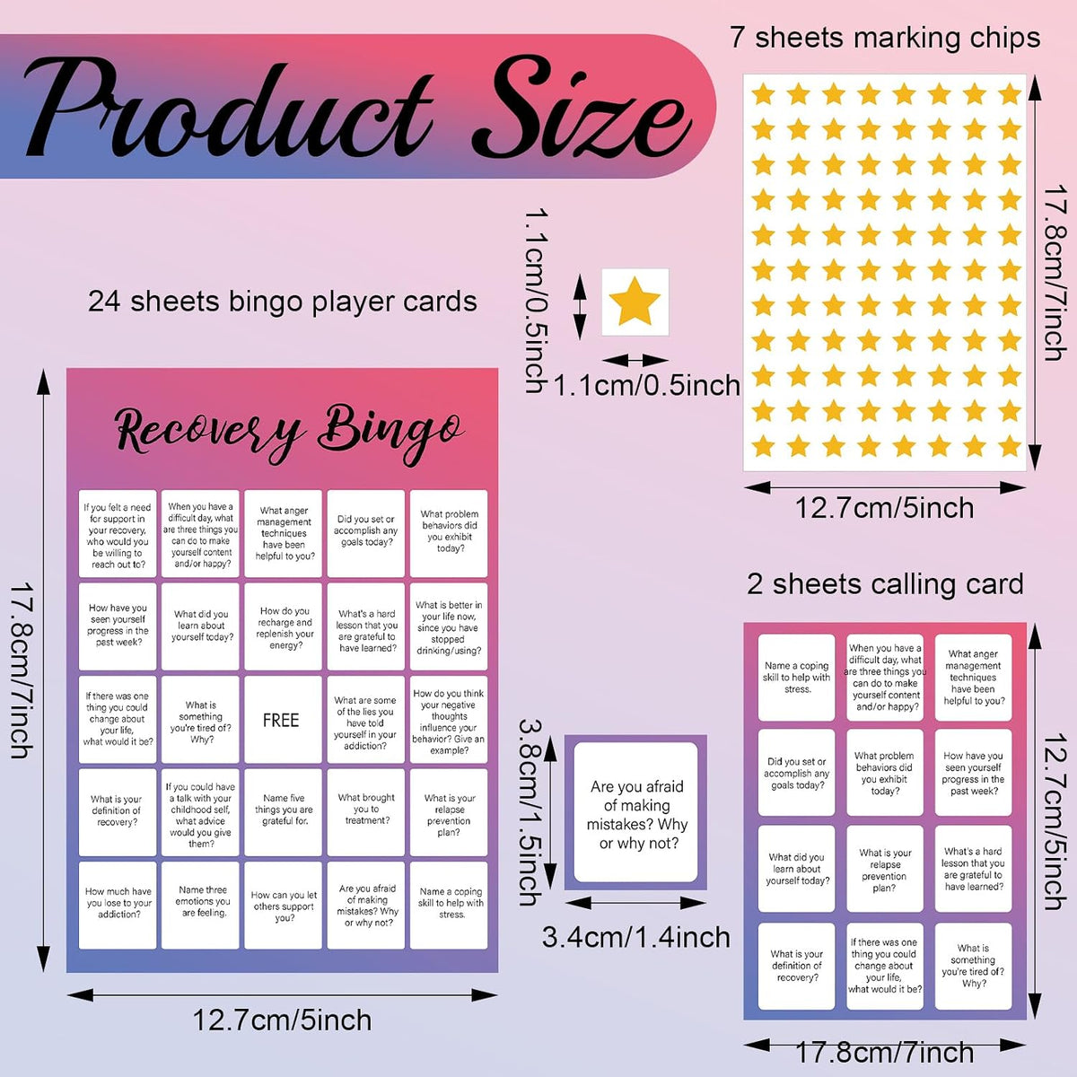 Faccito 33 Pcs Recovery Bingo Game with 24 Cards Star Chips Calling Cards