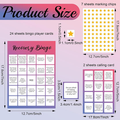 Faccito 33 Pcs Recovery Bingo Game with 24 Cards Star Chips Calling Cards