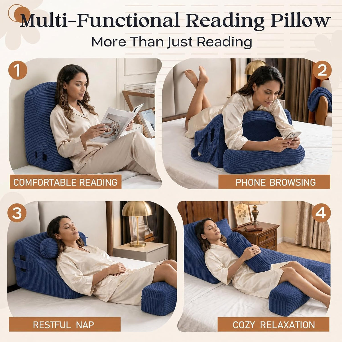 Reading Pillow/Backrest Pillow with Arms, Cup Holder & Phone Pocket