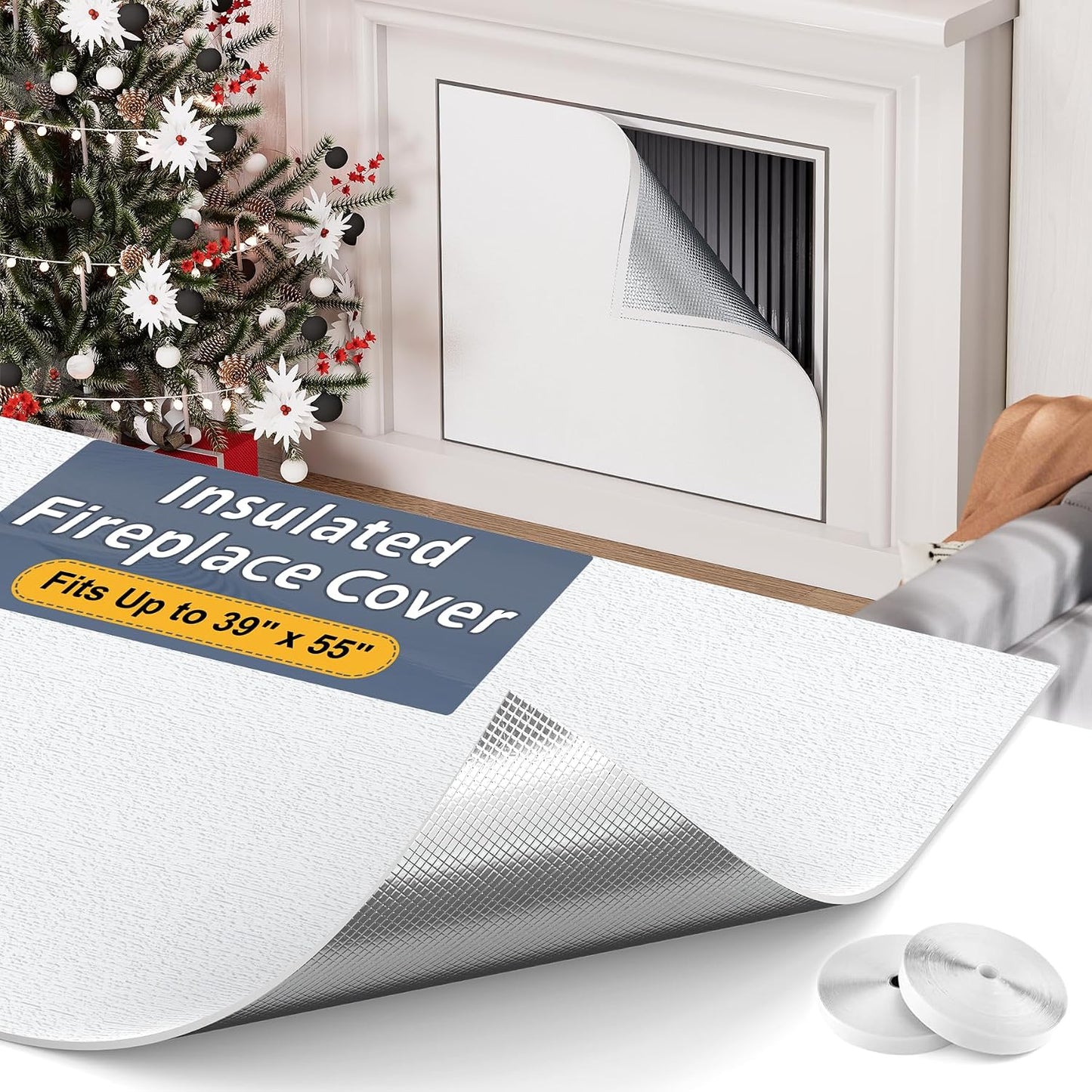 Flamorrow Fireplace Cover, 3-Layer Heat Insulation Fireplace Draft Stopper with Velcor Strips, Indoor Fireplace Draft Blocker Keep Drafts Out & Stop Heat Loss, Covers Up to 39" x 55" Fireplace Frame