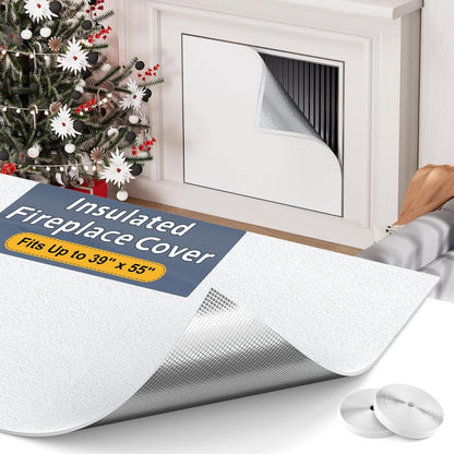Flamorrow Fireplace Cover, 3-Layer Heat Insulation Fireplace Draft Stopper with Velcor Strips, Indoor Fireplace Draft Blocker Keep Drafts Out & Stop Heat Loss, Covers Up to 39" x 55" Fireplace Frame