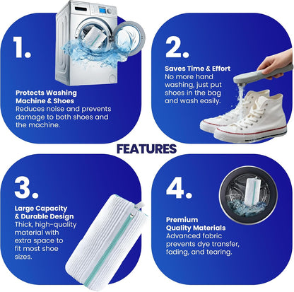Shoe Washing Machine Bag with Brush & Trees Reusable Laundry Shoe Bag Set | 2pc Reusable Sneaker Washing Bag Kit with Zip Protection shoe cleaning bag 3k chenille material 360 deep Clean Shoe Wash Bags