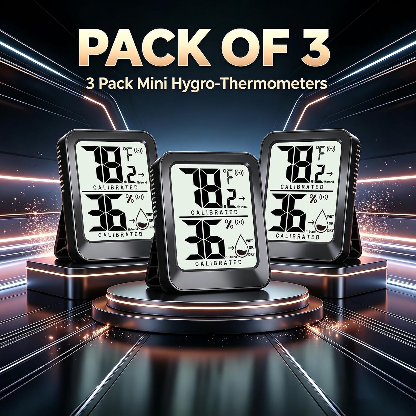 AyayaBoss 3 Pack Room Thermometer Indoor Hygrometer | Mini Size, Monitor Temperature & Humidity, Accurate Fast Read, Easy To View, Kickstand/Hanging/Wall Adhesive, ℉/℃, w/ Battery