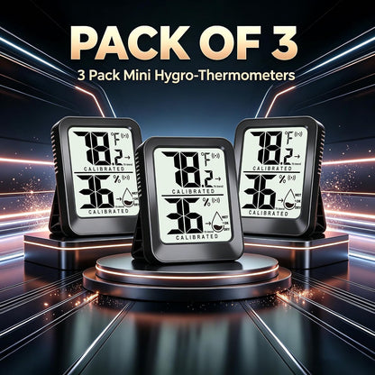 AyayaBoss 3 Pack Room Thermometer Indoor Hygrometer | Mini Size, Monitor Temperature & Humidity, Accurate Fast Read, Easy To View, Kickstand/Hanging/Wall Adhesive, ℉/℃, w/ Battery