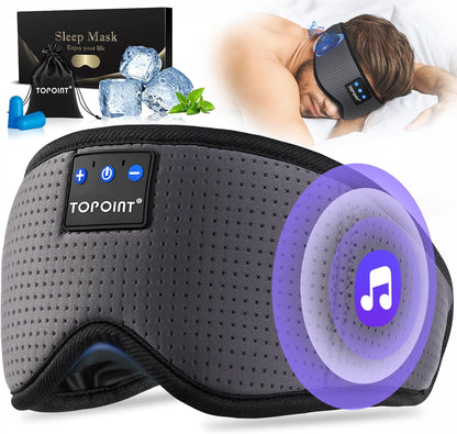 TOPOINT Sleep Mask with Bluetooth Headphones, 3D Eye Mask for Sleep Headphones with White Noise, Total Blackout, 5.4 Bluetooth, Timer, 15 Hours for Women Men, Travel, Meditation, Nap, CPAP Users