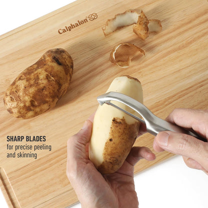 Calphalon Stainless Steel Vegetable Peeler with Swivel Blade, Ergonomic Non-Slip Grip Handle for Fruits & Vegetables, Kitchen Peeler for Smooth Peeling & Meal Prep