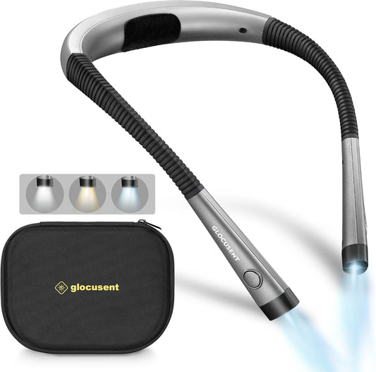Glocusent Neck Light with EVA Case,Bendable&Rechargeable Book Light