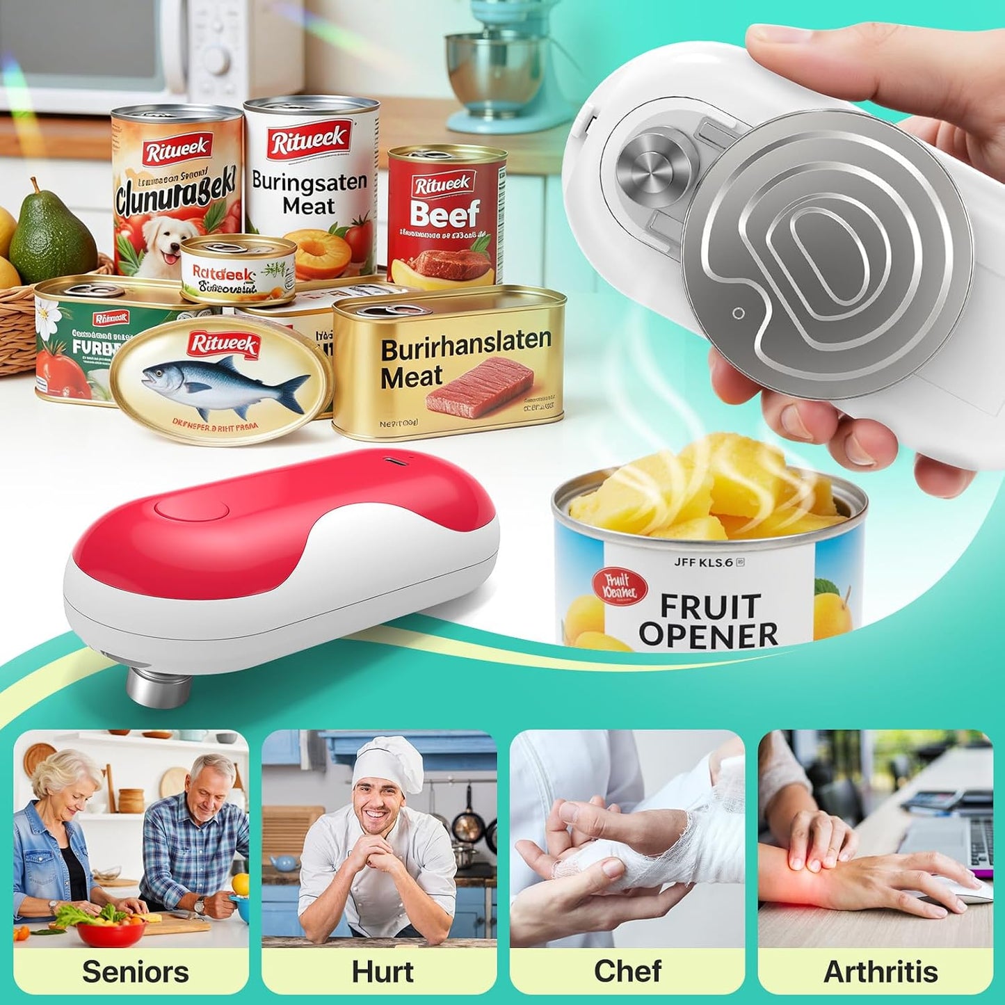 Electric Can Opener, Auto-Stop, USB-C Rechargeable, Side-Cut Smooth Edge, Hands Free Automatic Can Opener for Seniors & Arthritis Patients (Black)