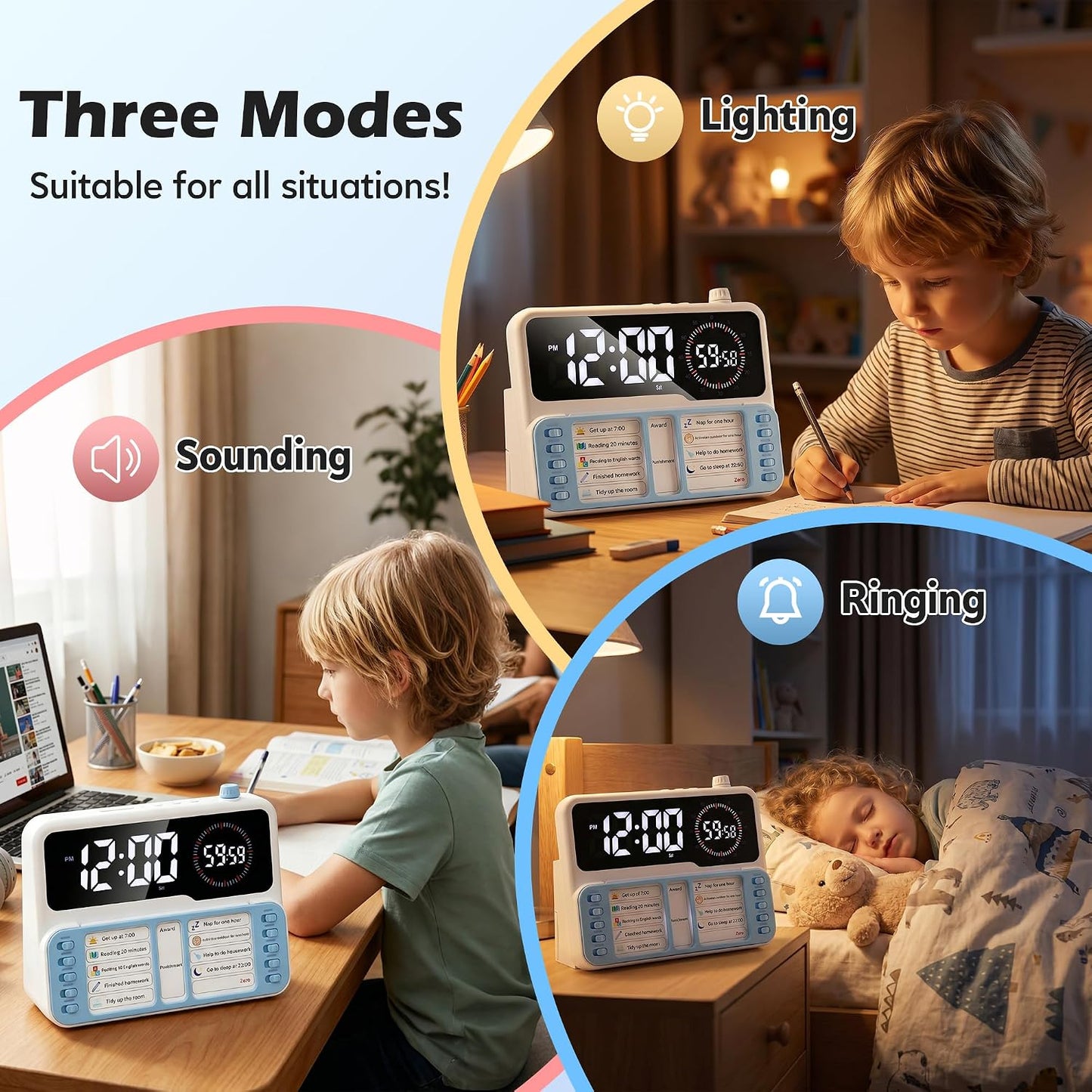 Visual Timer for Kids/Adults, ADHD Tools for Kids with Visual Schedule, 6-in-1 Time Timer with Alarm/Countdown/Digital Clock/Chore Chart, Smart Autism/ADHD Task Timer for Home Classroom - Pink