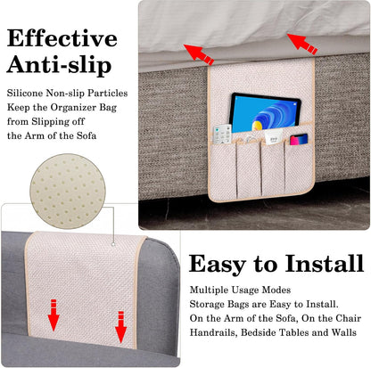 Remote Control Holder Couch Caddy, Armchair Caddy for Recliner 5 Pockets | TV Remote Holder Couch Armrest for Bed Storage with 5 Pockets, Remote Caddy Bedside Table Organizer (Light Gray,35''x13'')