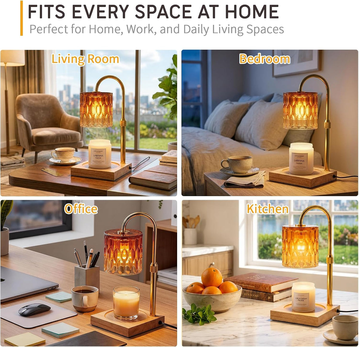 Candle Warmer Lamp with 3 Bulbs, Adjustable Height Dimmable Candle Warmer with Timer, Candle Lamp with Charming Gift Box Ribbon,Birthday Gifts for Women Mom, House Warming Gifts New Home Decor