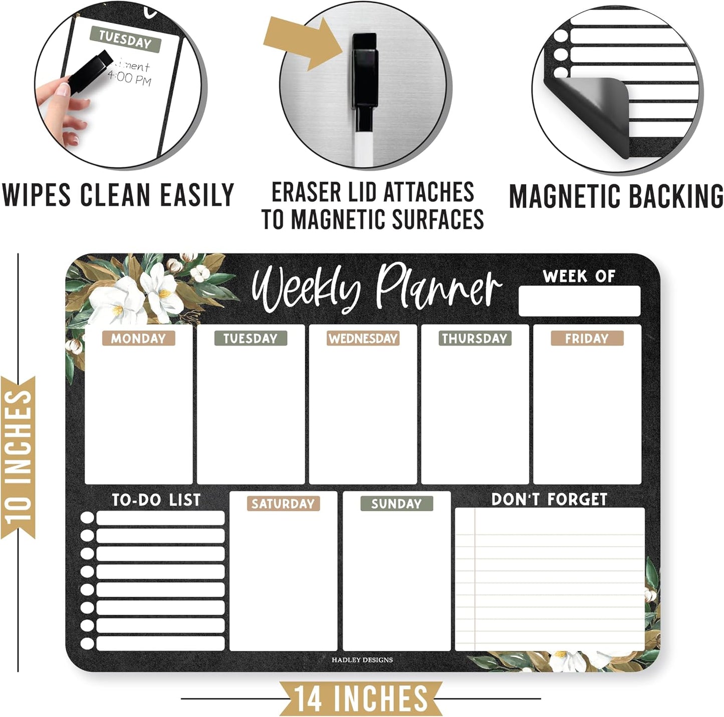 Hadley Designs Magnetic Weekly Planner for Fridge - Greenery Weekly Dry Erase Board, Week Magnetic Calendar for Refrigerator, Week Planner Board, Magnet Schedule Planners for Fridge