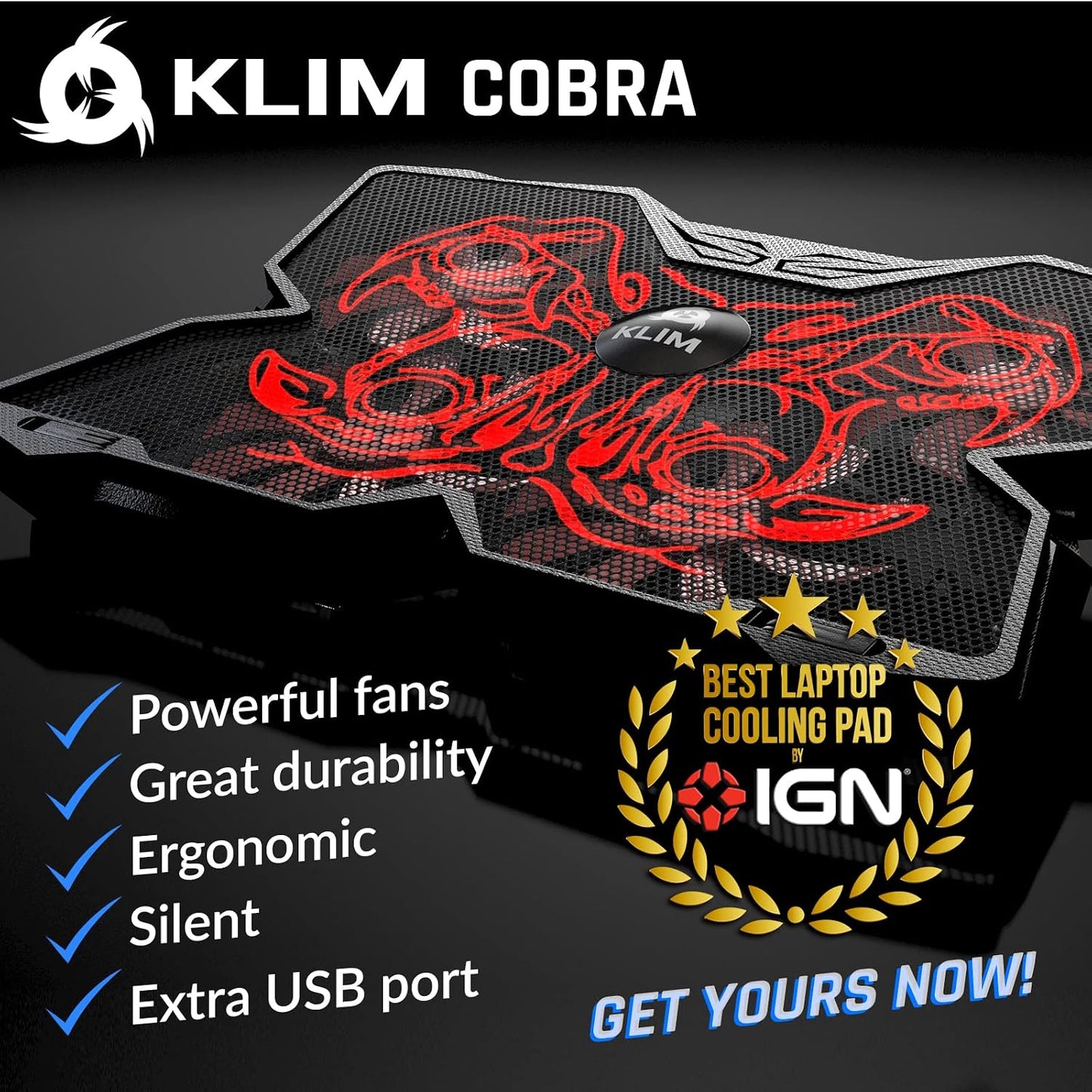 KLIM Wind Laptop Cooling Pad - More Than 500 000 Units Sold - New Version - The Most Powerful Rapid Action Cooling Fan - Laptop Stand with 4 Cooling Fans at 1200 RPM - USB Fan - PS5 PS4 - RGB