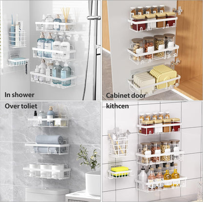 Liuoud 5 Pack Shower Caddy for Inside Shower, Gold Bathroom Storage Decor | Large Rustproof Stainless Steel Organizer with Strong Adhesive, No Drilling Wall Mounted Shelves, Bathroom Accessory Set