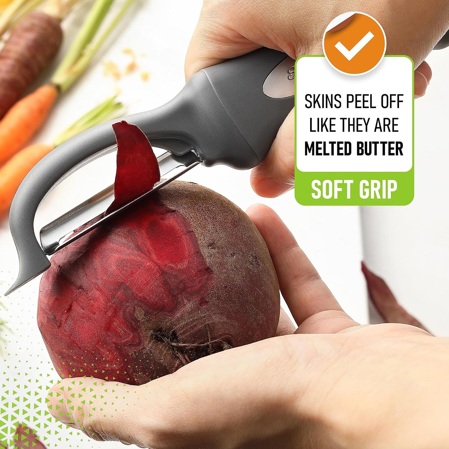 Spring Chef Swivel Potato Peeler for Kitchen w/ Soft Grip Handle, Mango | Premium Vegetable Peeler w/ Sharp Stainless Steel Blades, Multifunctional Food Peeler for Apple, Carrot, Cucumber, Fruit