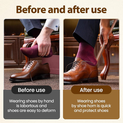 Shoe Horn Long Handle for Seniors 19.7" Shoehorn for Men, Women, Kids, Pregnancy, with Wall Hooks - Black Walnut