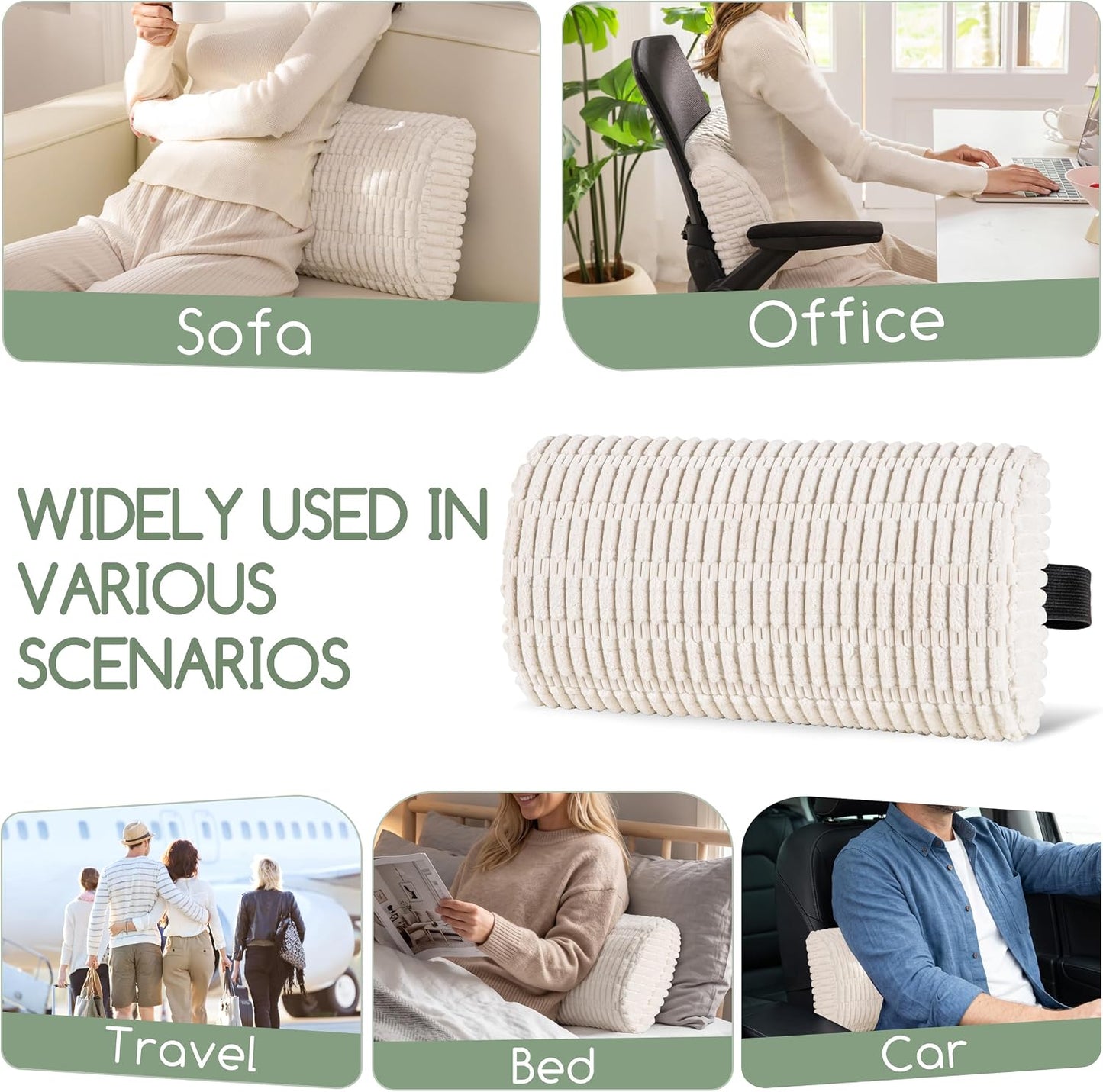 Lumbar Support Pillow for Recliner Chair/Office Chair/Couch, Memory Foam Back Support Cushion with Adjustable Strap, Recliner Cushions for Lower Back Pain Relief, Sleeping, Washable Cover, Beige